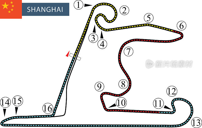 Race track map layout with label for Shanghai International Circuit